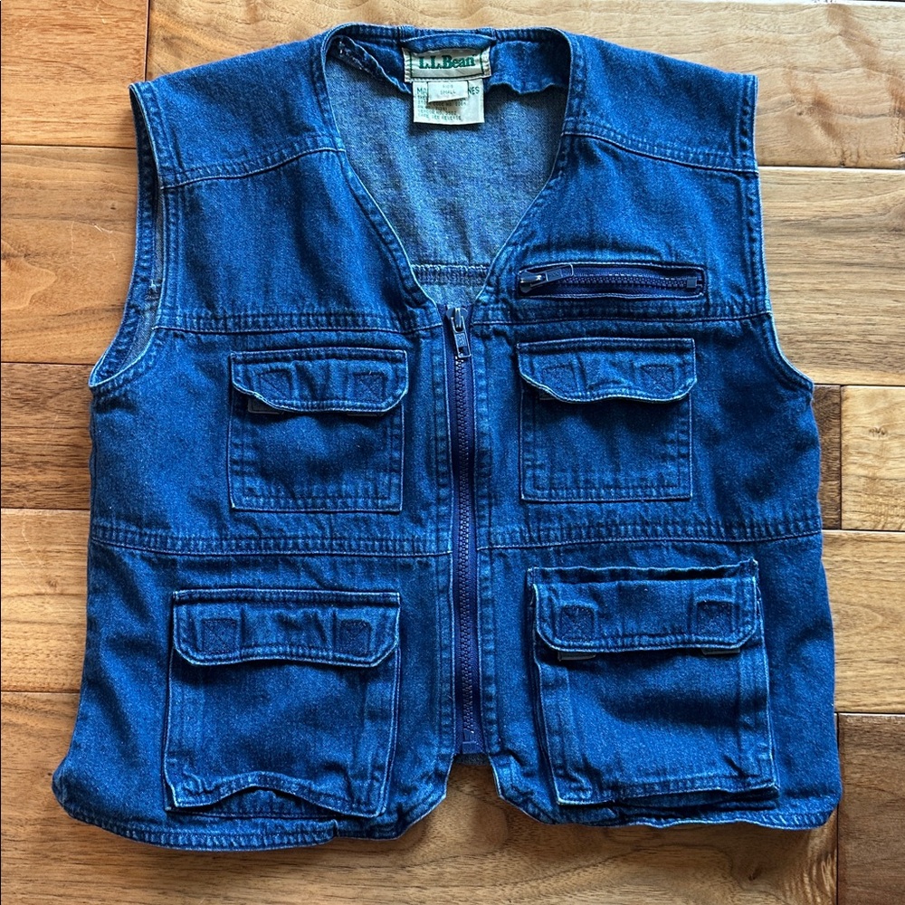 Vtg LL Bean kids denim utility vest